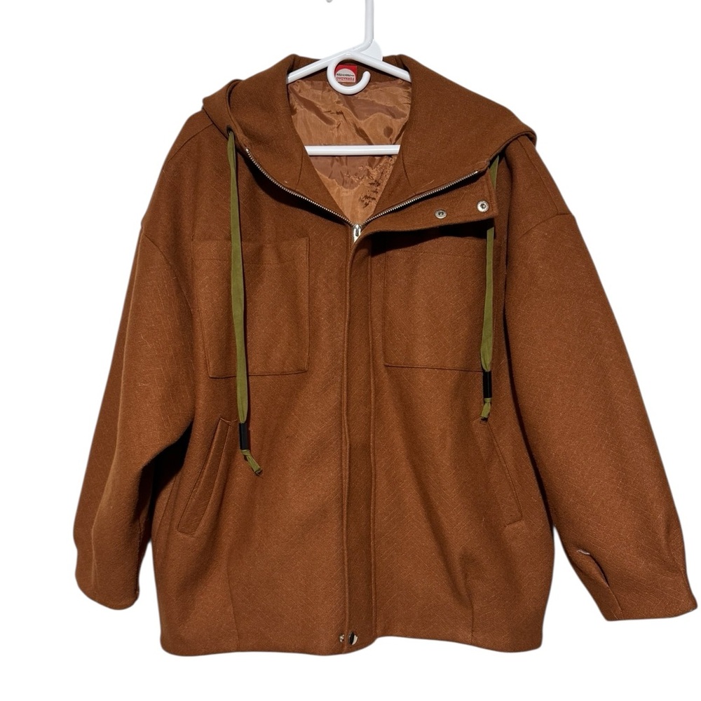 Fornadao Burnt Orange Cognac Hooded Bomber Coat Jacket Men’s Medium Fall Winter
